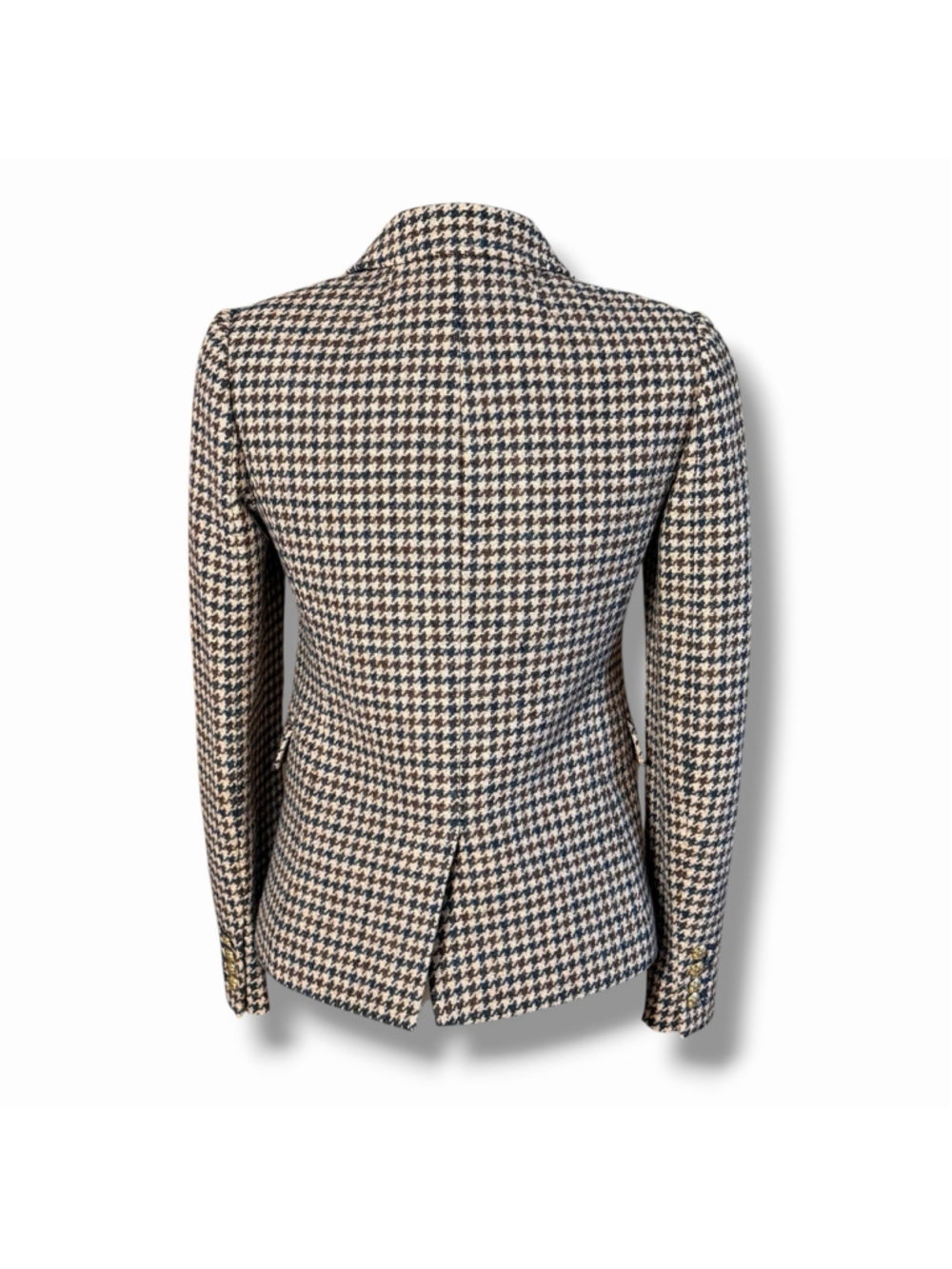 J.Crew Schoolboy Houndstooth Wool Blazer Brown Navy Gold Crest Buttons Size 2 - Picture 3 of 7